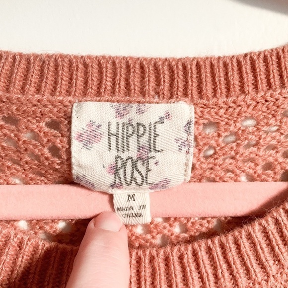Hippie Rose Sweater Boho Open Knit Dusty Rose - Picture 3 of 9